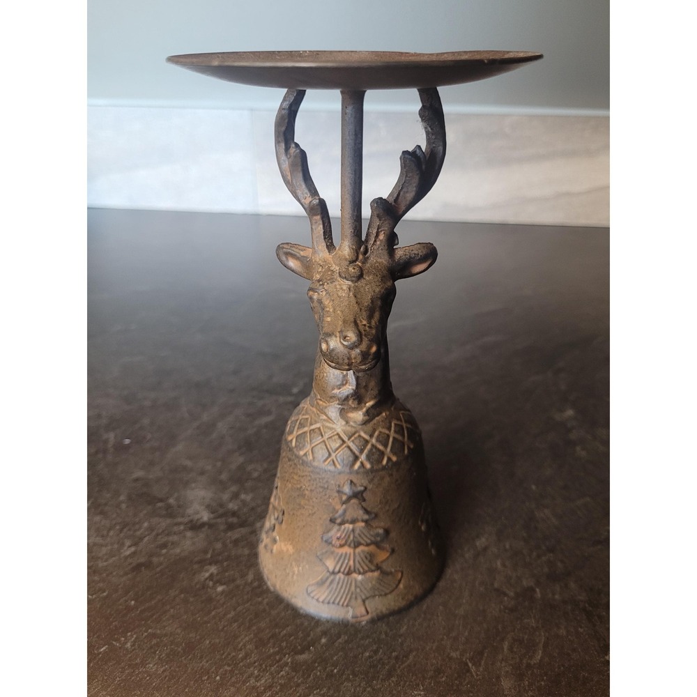 Vintage Cast Metal Reindeer Candle Holder Rustic Lodge Décor Deer Candle Stand
